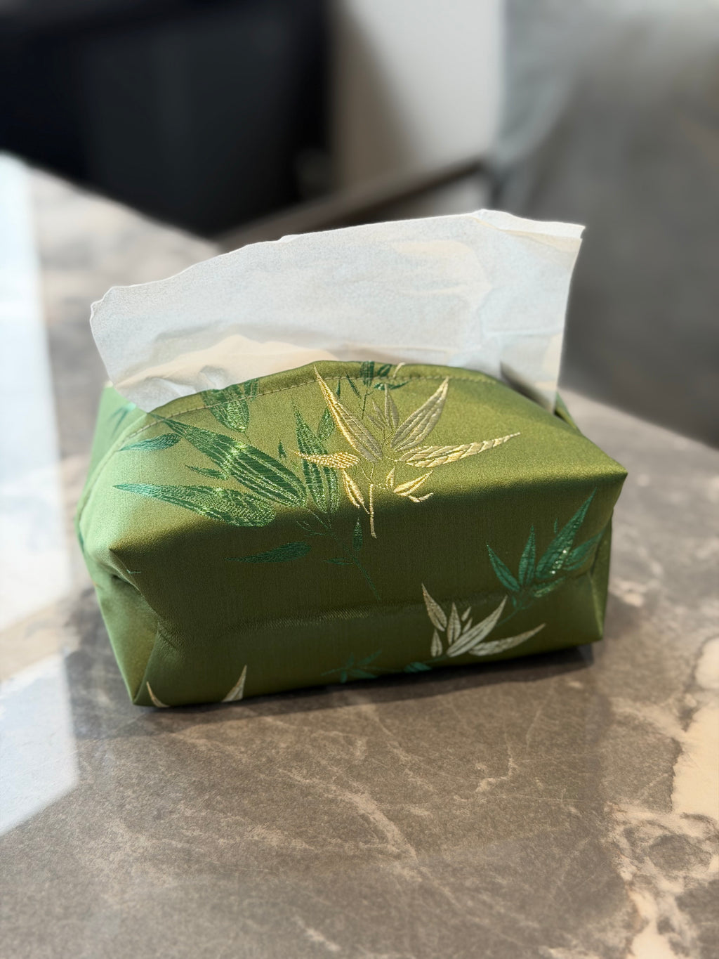 Bamboo Embroidered Jacquard Tissue Box Cover