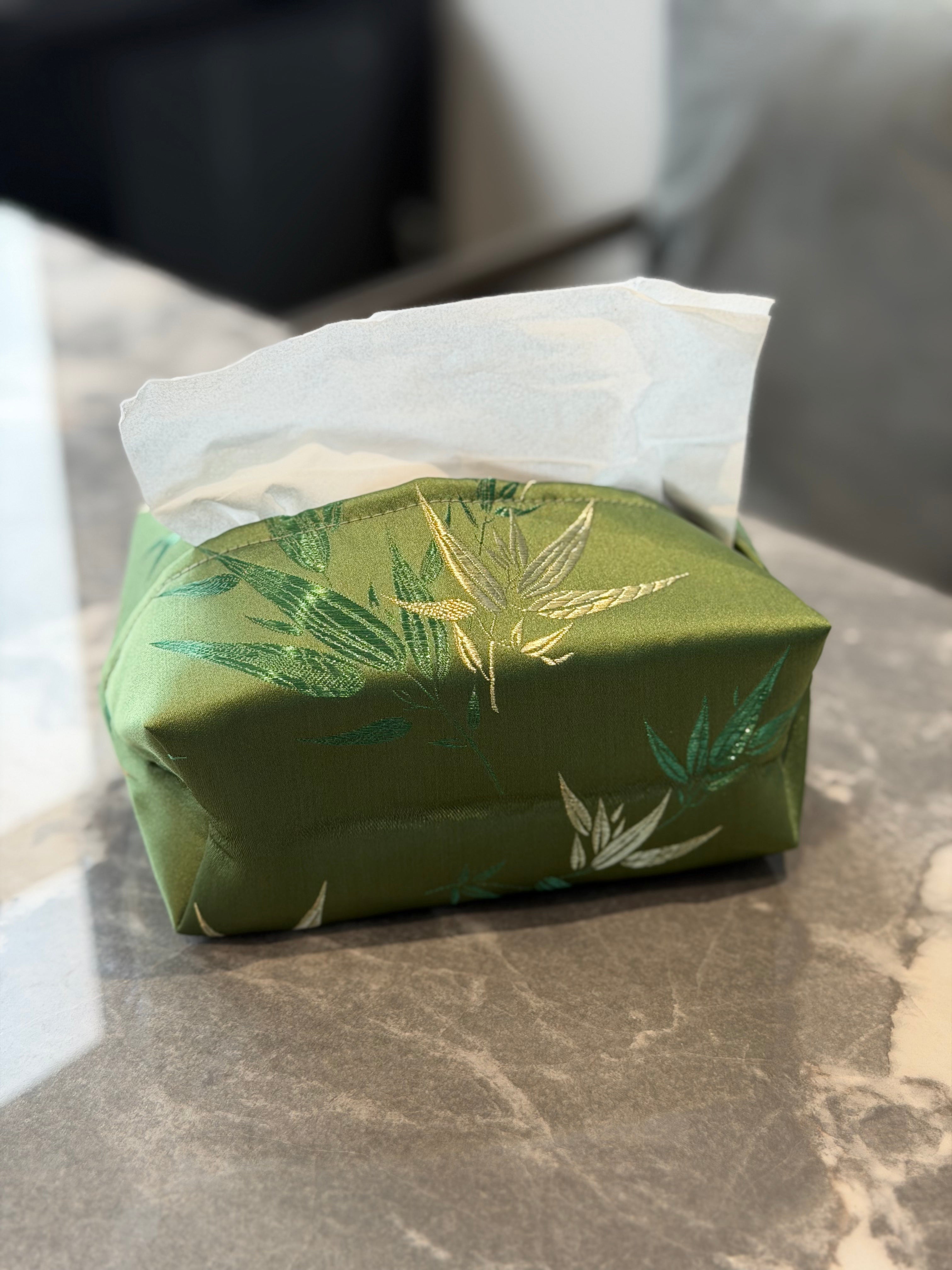 Bamboo Embroidered Jacquard Tissue Box Cover