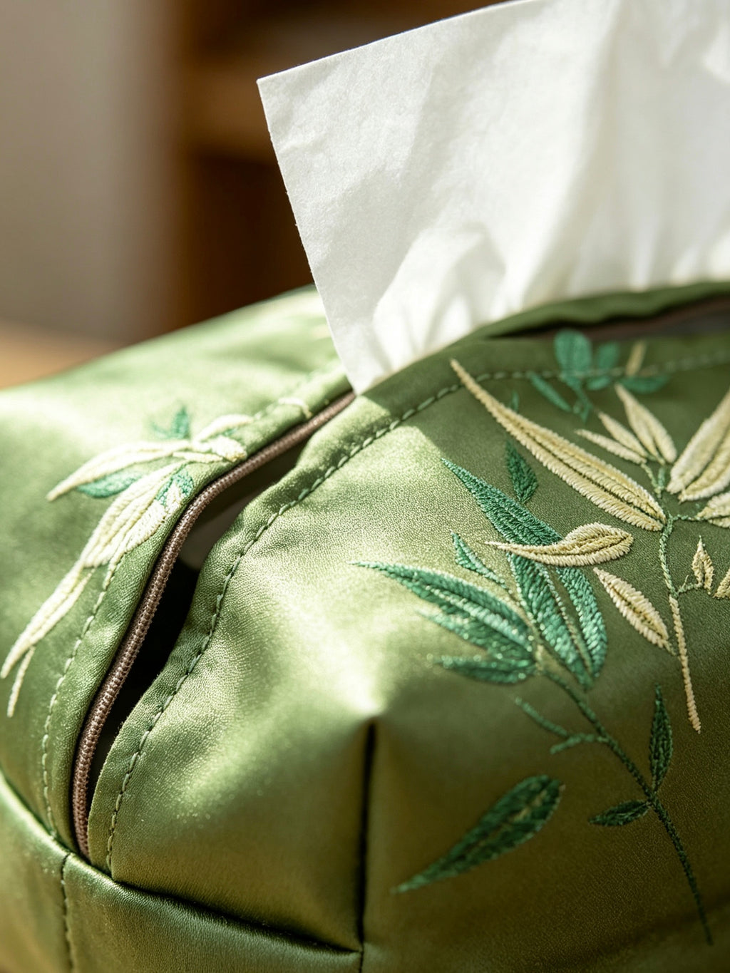 Bamboo Embroidered Jacquard Tissue Box Cover