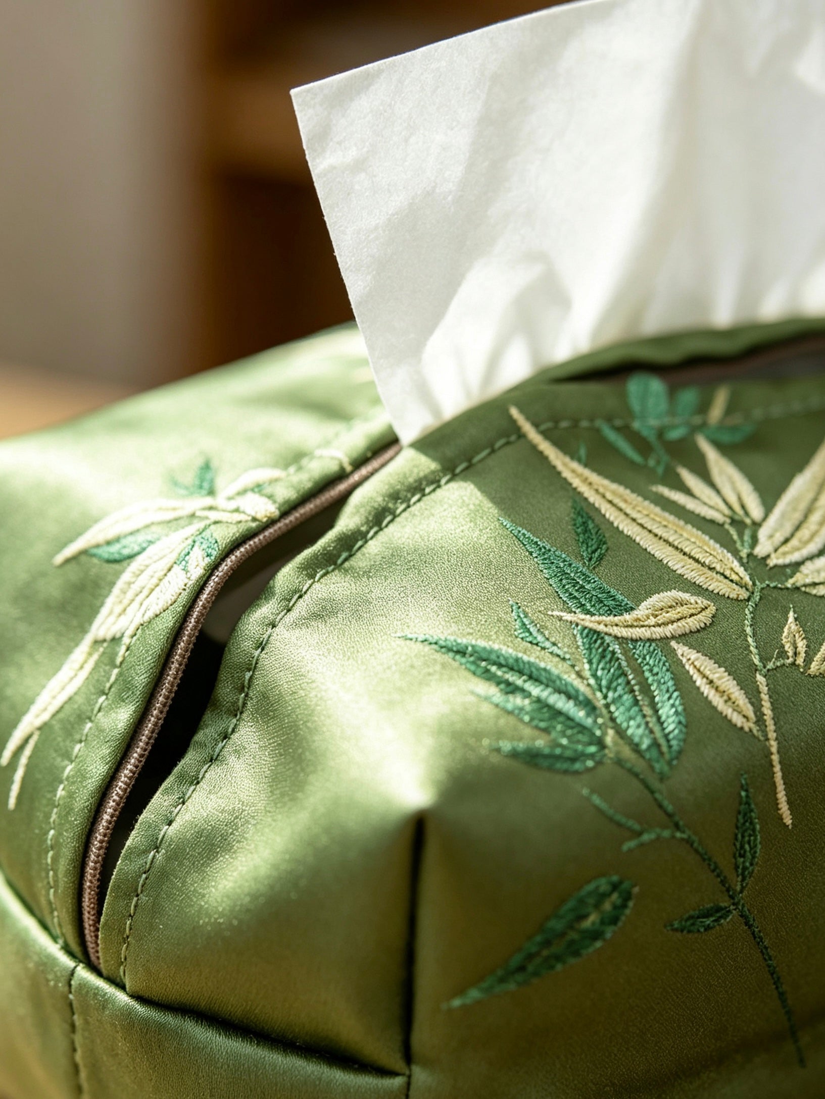 Bamboo Embroidered Jacquard Tissue Box Cover