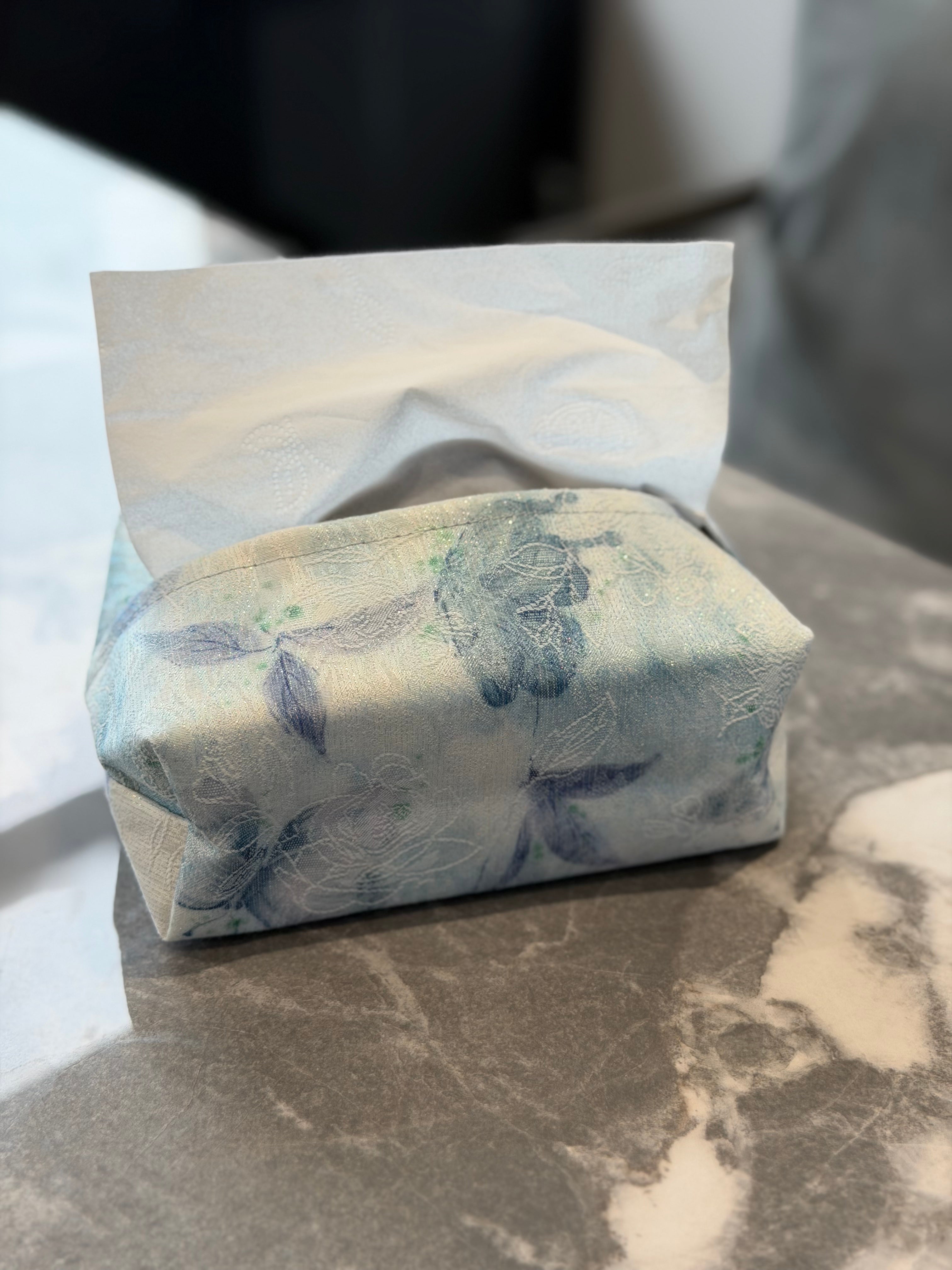 Blue Butterfly Embroidered Jacquard Tissue Box Cover