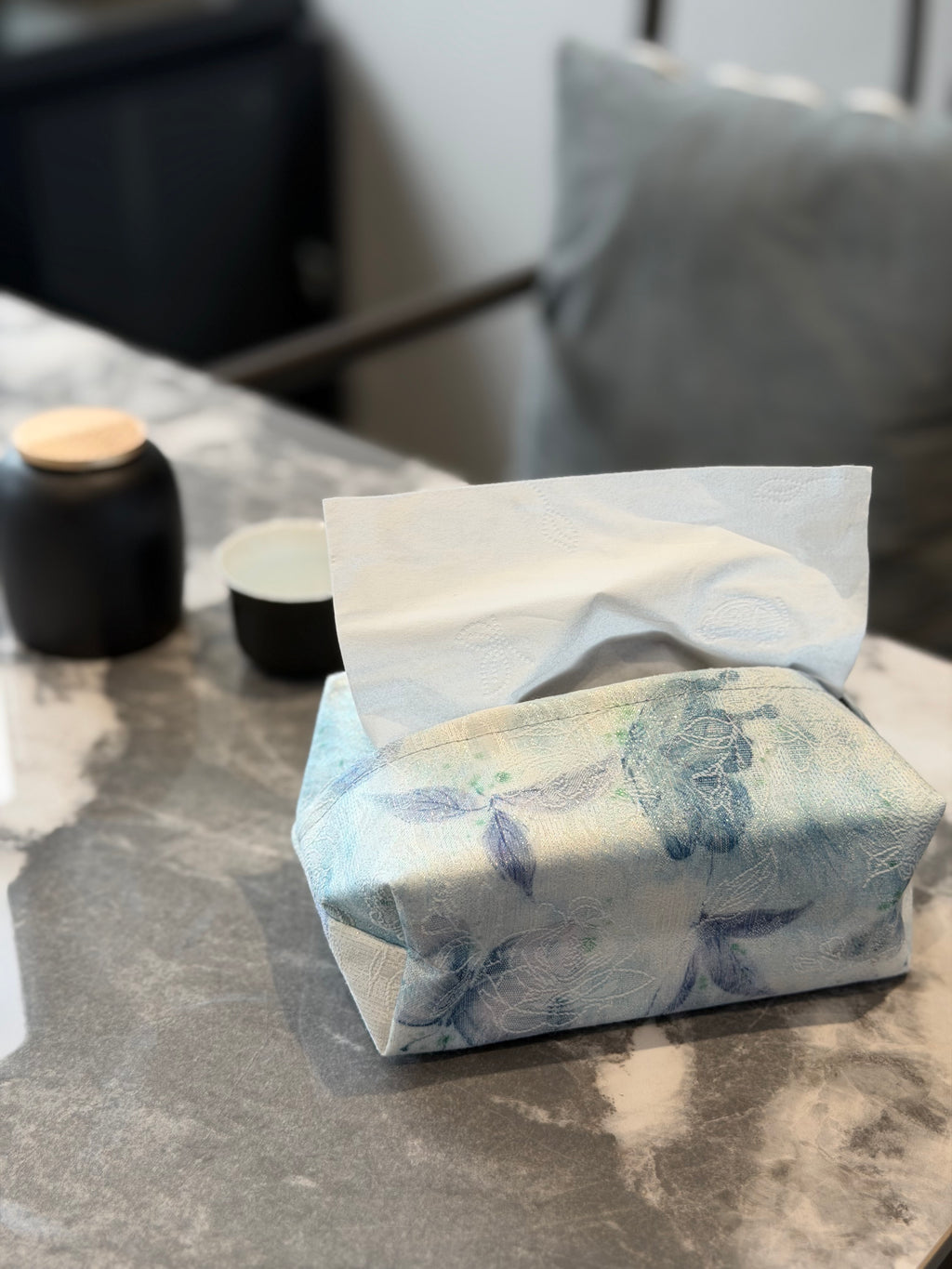 Blue Butterfly Embroidered Jacquard Tissue Box Cover