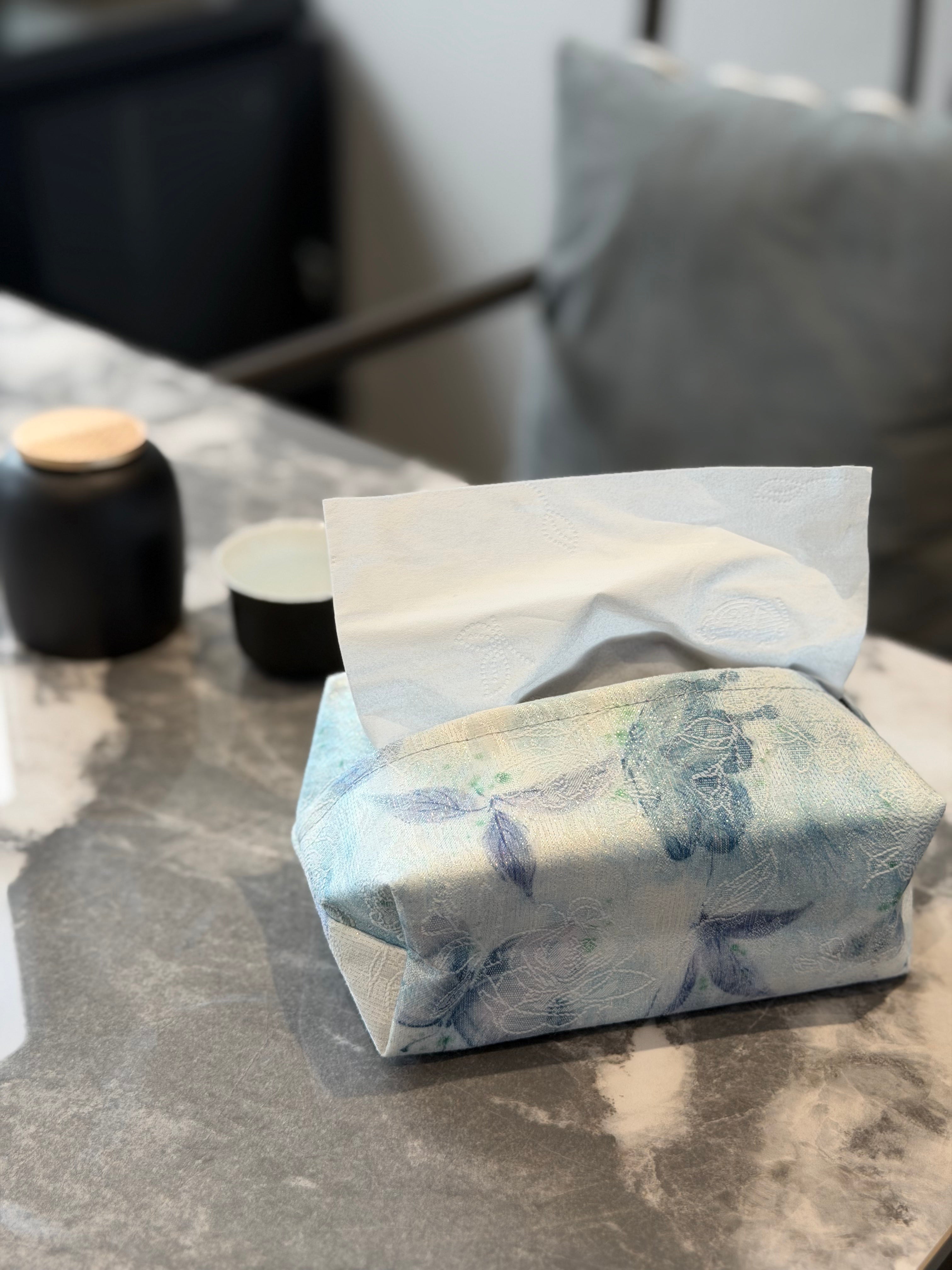 Blue Butterfly Embroidered Jacquard Tissue Box Cover