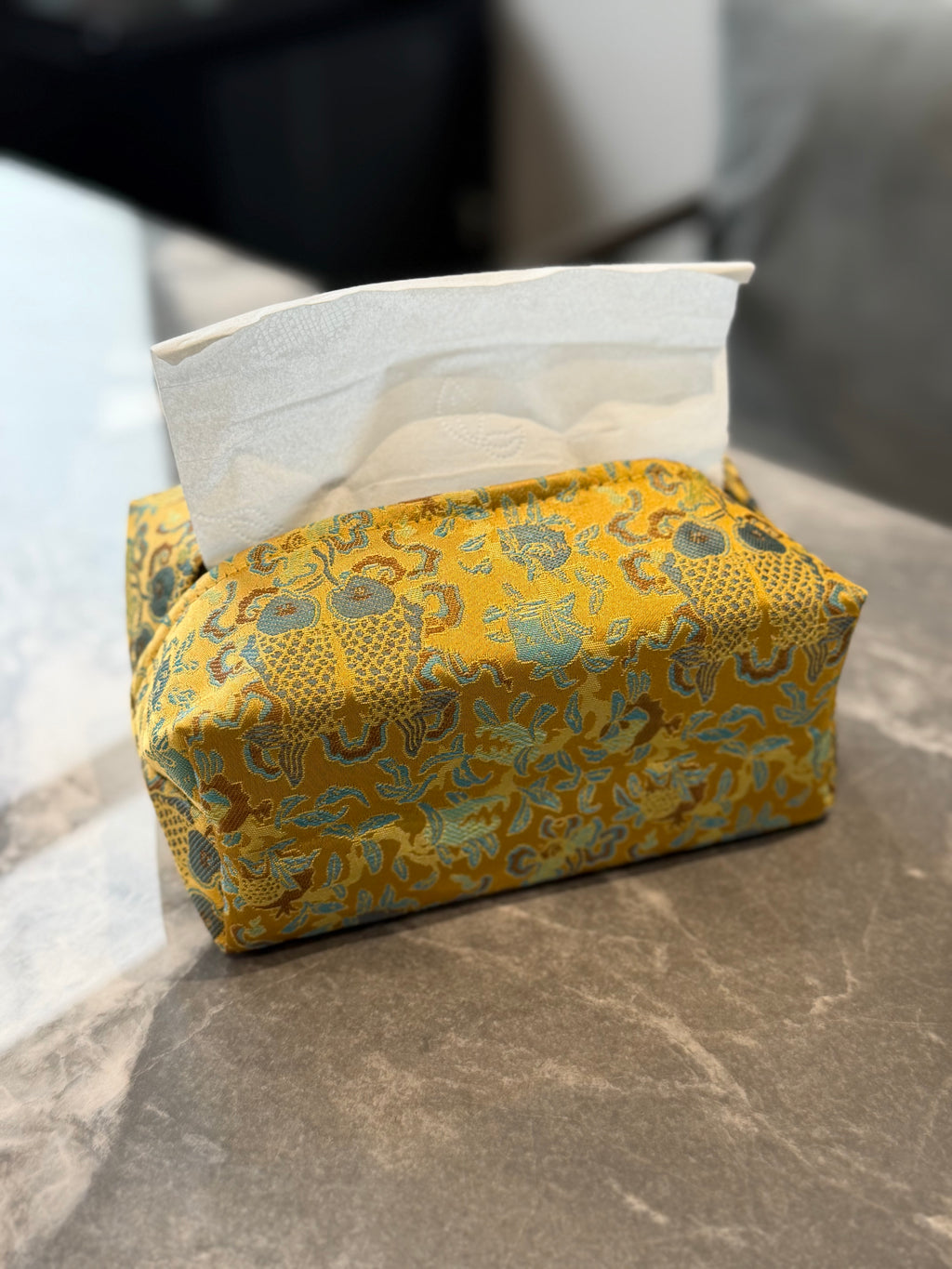 Double Fish Embroidered Tissue Box Holder