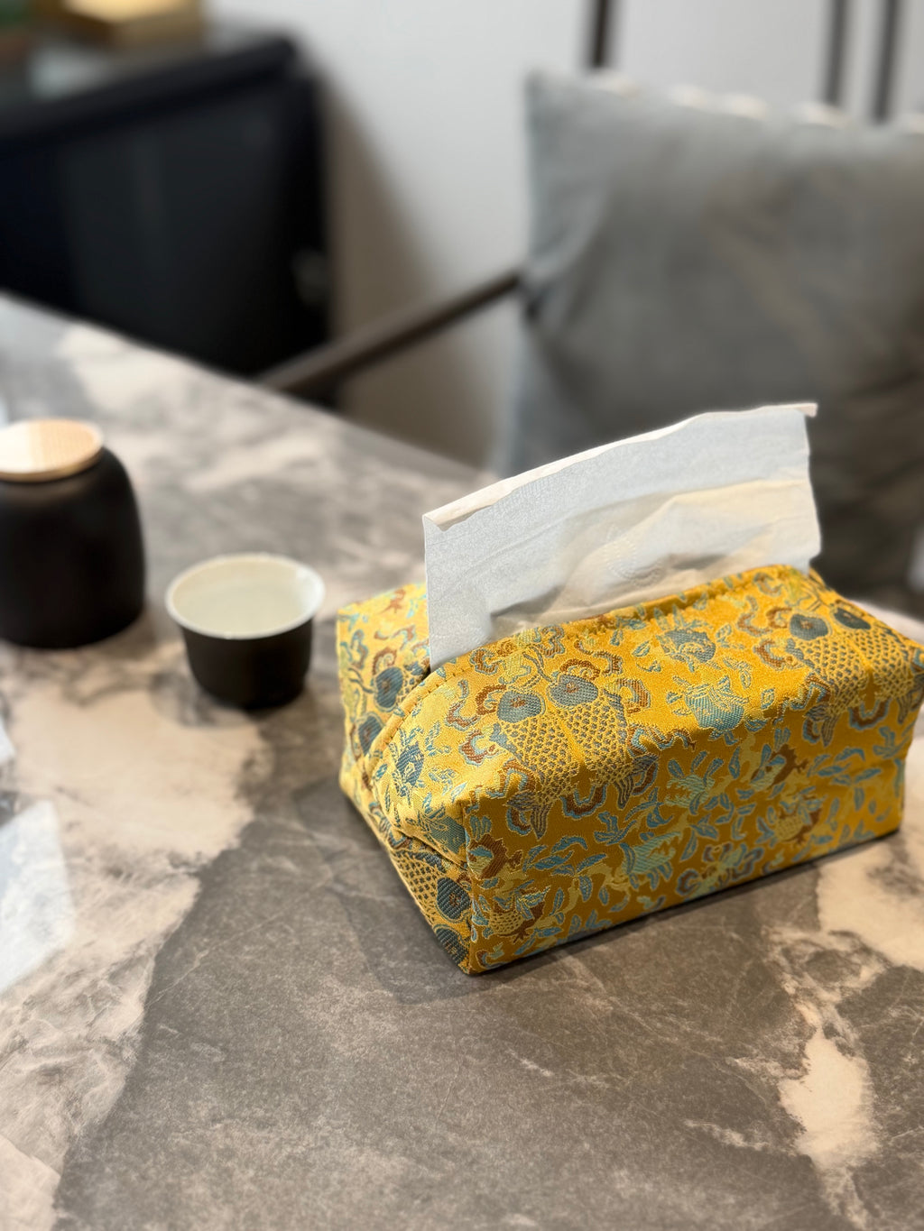 Double Fish Embroidered Tissue Box Holder