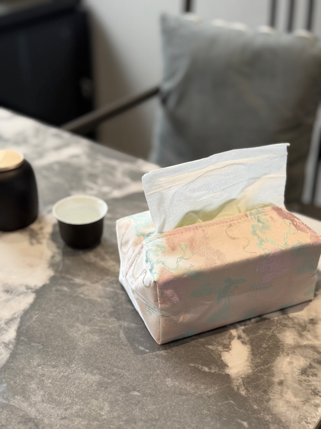 Vintage Chinese Jacquard Embroidered Fabric Tissue Box Cover