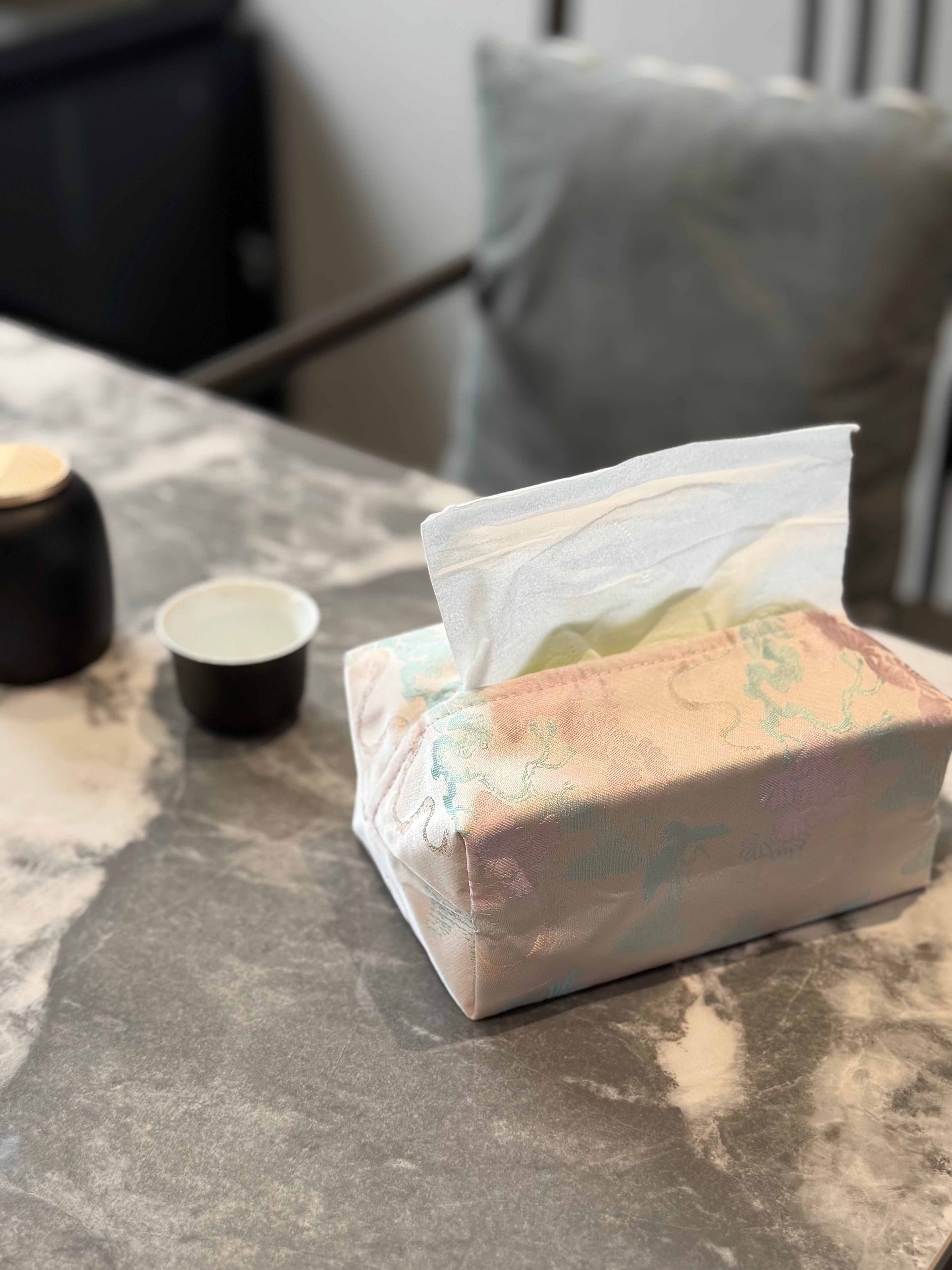 Vintage Chinese Jacquard Embroidered Fabric Tissue Box Cover