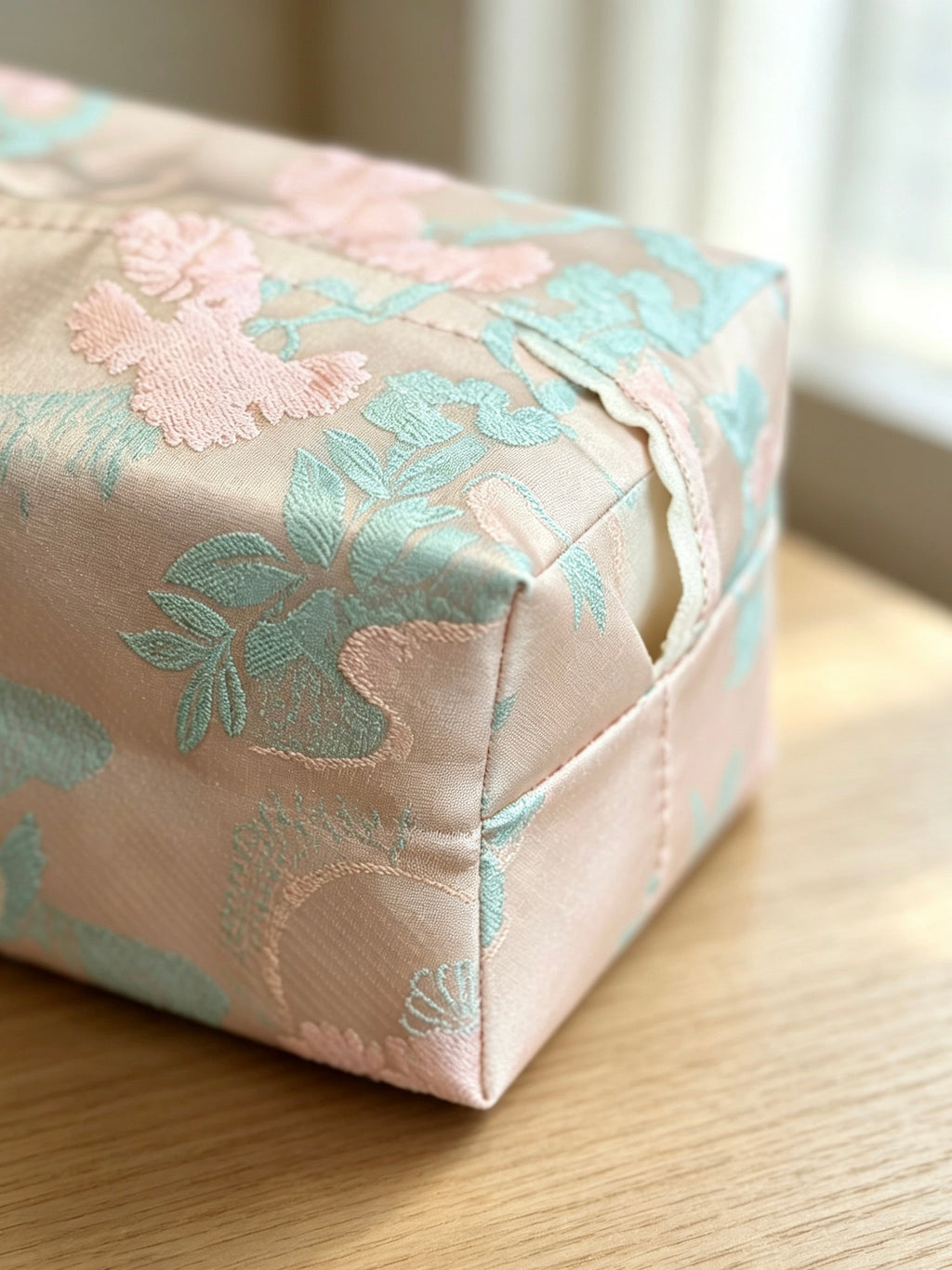 Vintage Chinese Jacquard Embroidered Fabric Tissue Box Cover