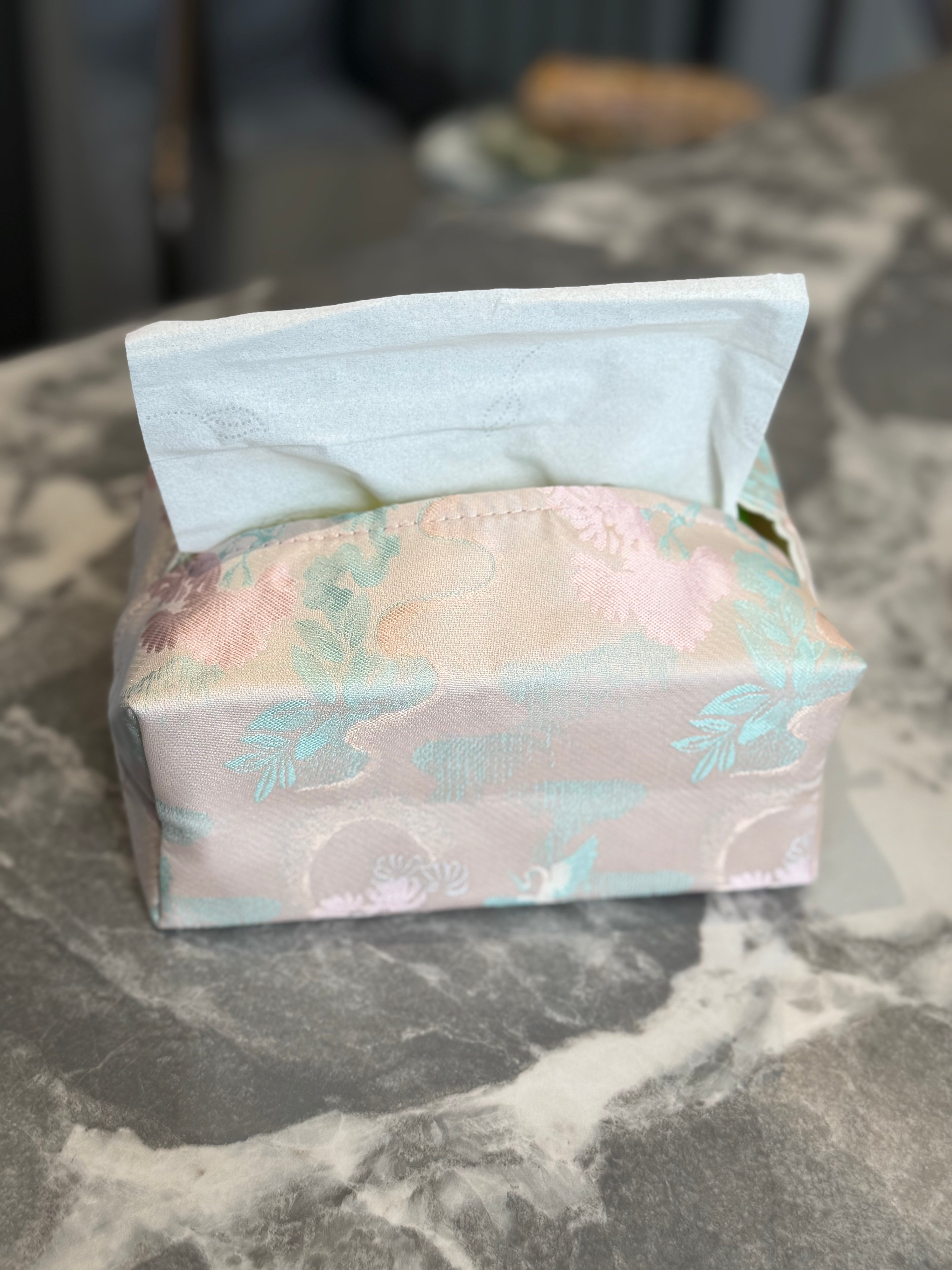 Vintage Chinese Jacquard Embroidered Fabric Tissue Box Cover